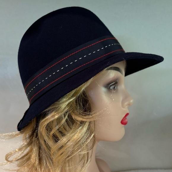 Vintage Geo. W. Bollman & CO. Doeskin Felt 100% Wool Fedora Hat - Navy Blue - Picture 5 of 9